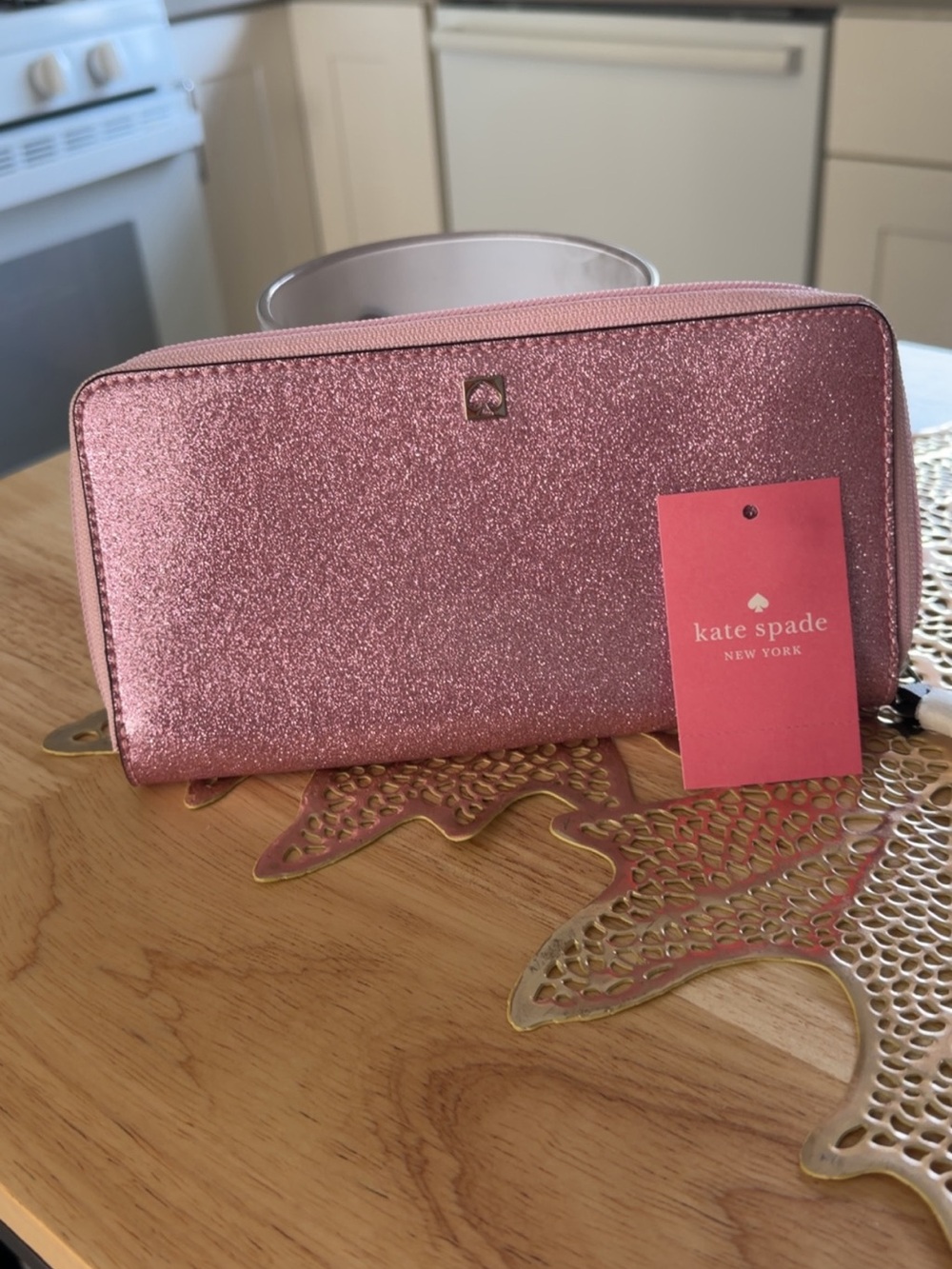 kate spade Rose Glitter Zip-Around Wallet